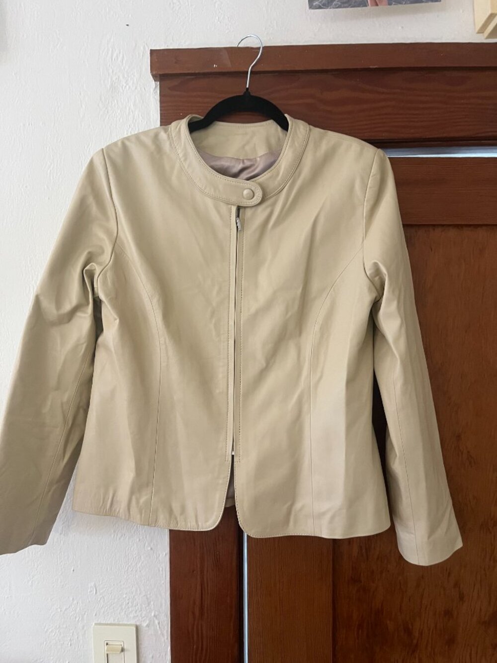 Beige Leather Jacket (Sheep Leather or Sheepskin) by Casa Lopez